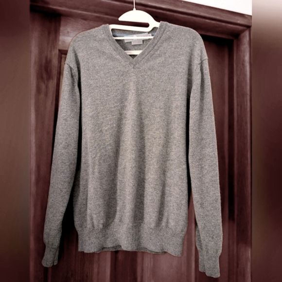 Luigi Baldo Charcoal Gray Cashmere V Neck Sweater Pullover Italy